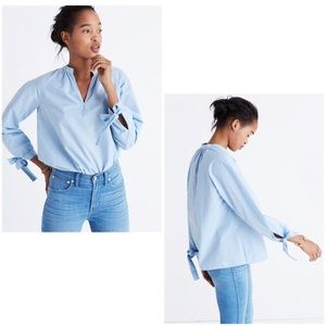 NWOT Madewell Striped Tie Sleeve Popover Blouse